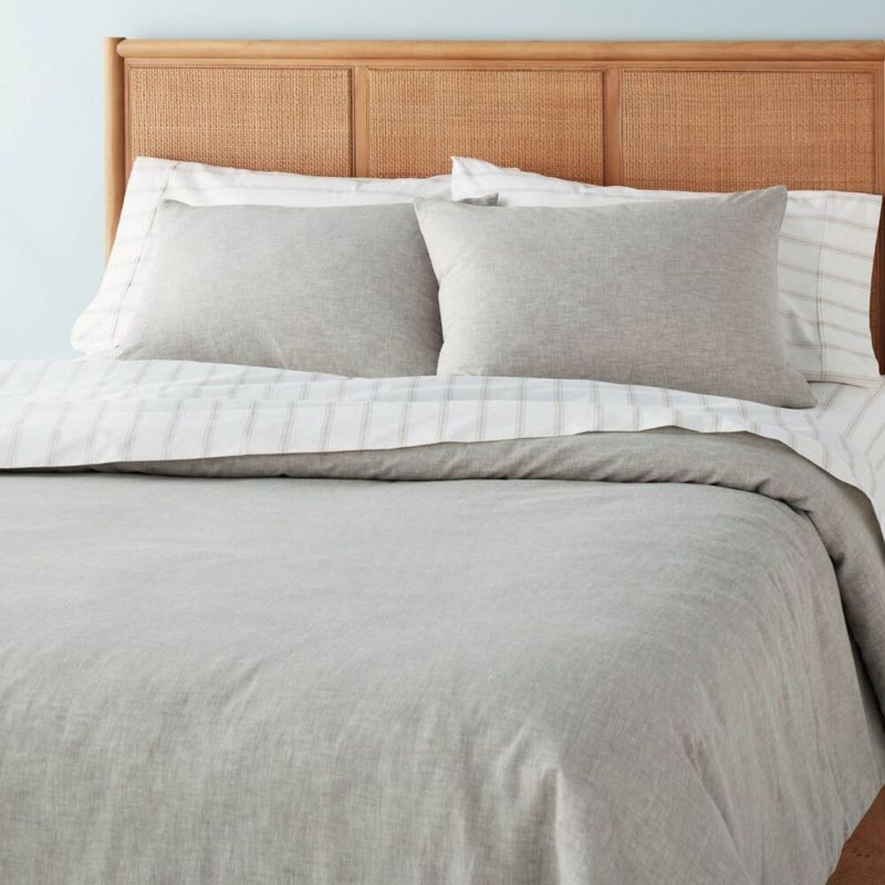 3pc Full/Queen Linen Blend Duvet Set Jet Gray - Hearth & Hand with Magnolia